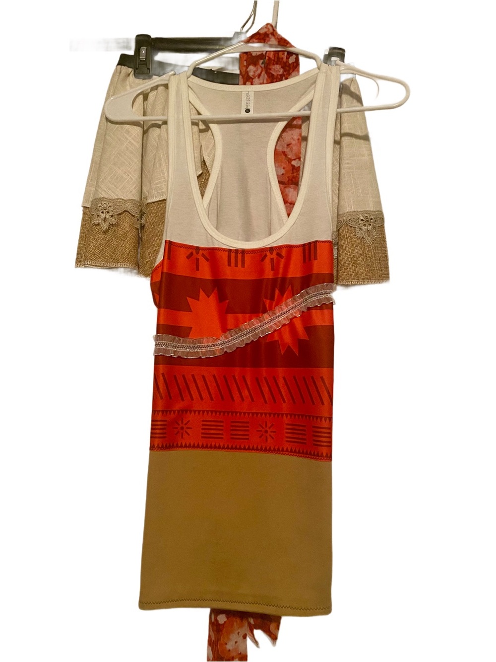 Next Level Apparel Cream and Orange Graphic Racerback Mini Dress
